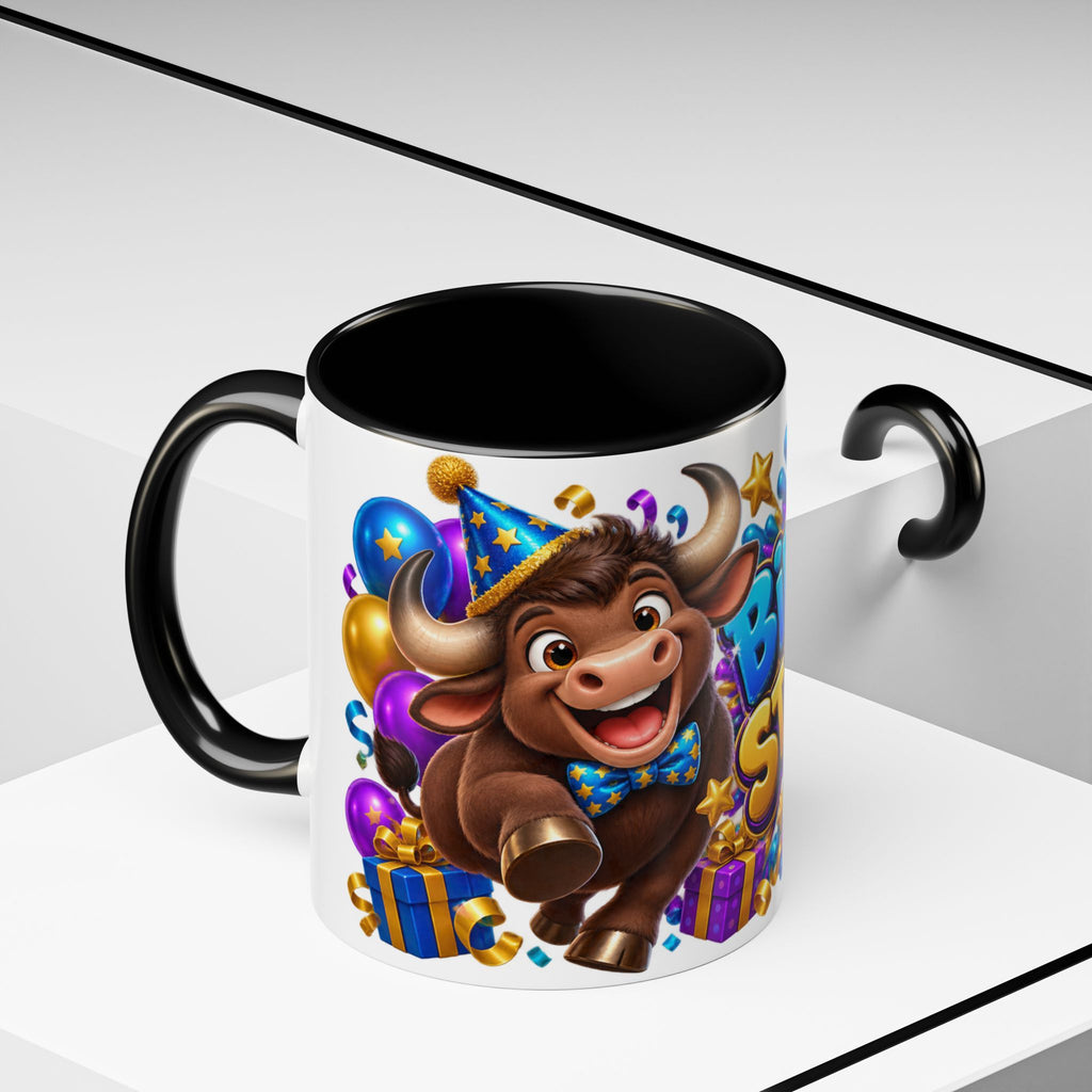 Birthday Stampede White Mug – Cute Buffalo Birthday Cup, Colorful Fun Party Gift