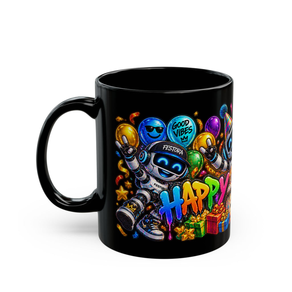 Birthday Robot Mug — Colorful Happy Birthday Gift Coffee Cup (11oz)