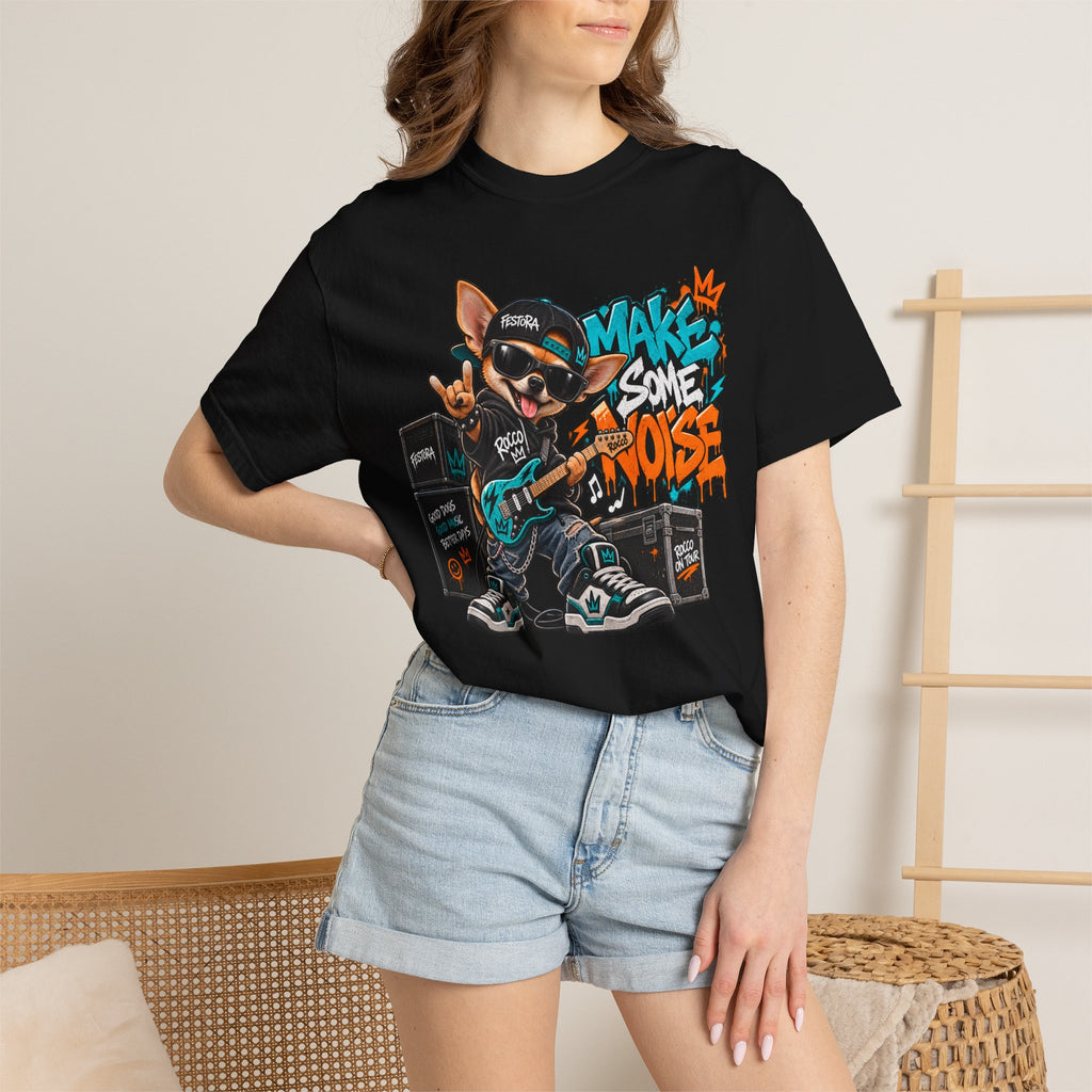Make Some Noise Rocco Graphic T-Shirt — Streetwear Rock Dog Tee