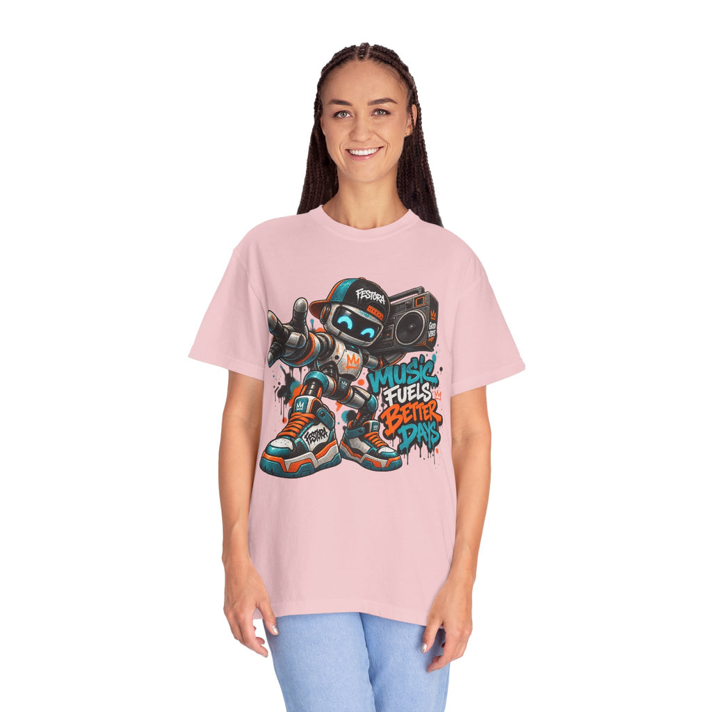 Music Fuels Better Days T-Shirt — Retro Robot Boombox Streetwear