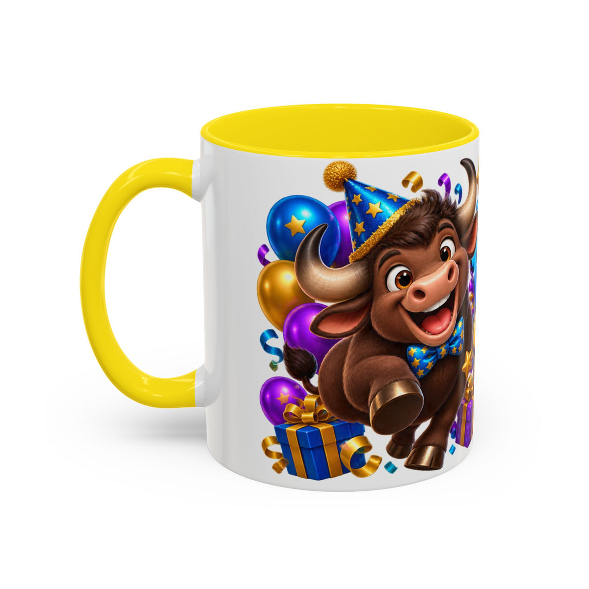 Birthday Stampede White Mug – Cute Buffalo Birthday Cup, Colorful Fun Party Gift