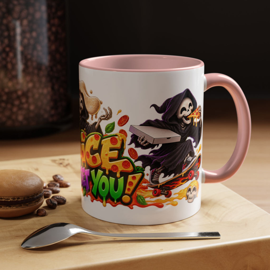 Slice to Meet You Funny Grim Reaper Pizza Halloween White Mug