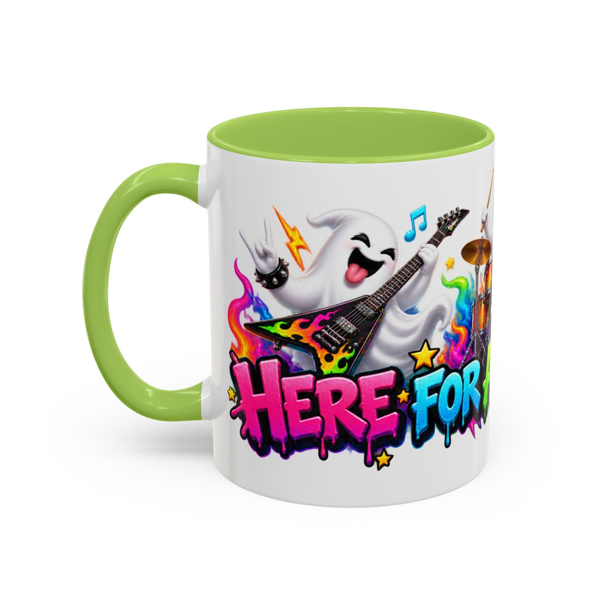 Here for a Boo Time Halloween Ghost Rock Band White Mug