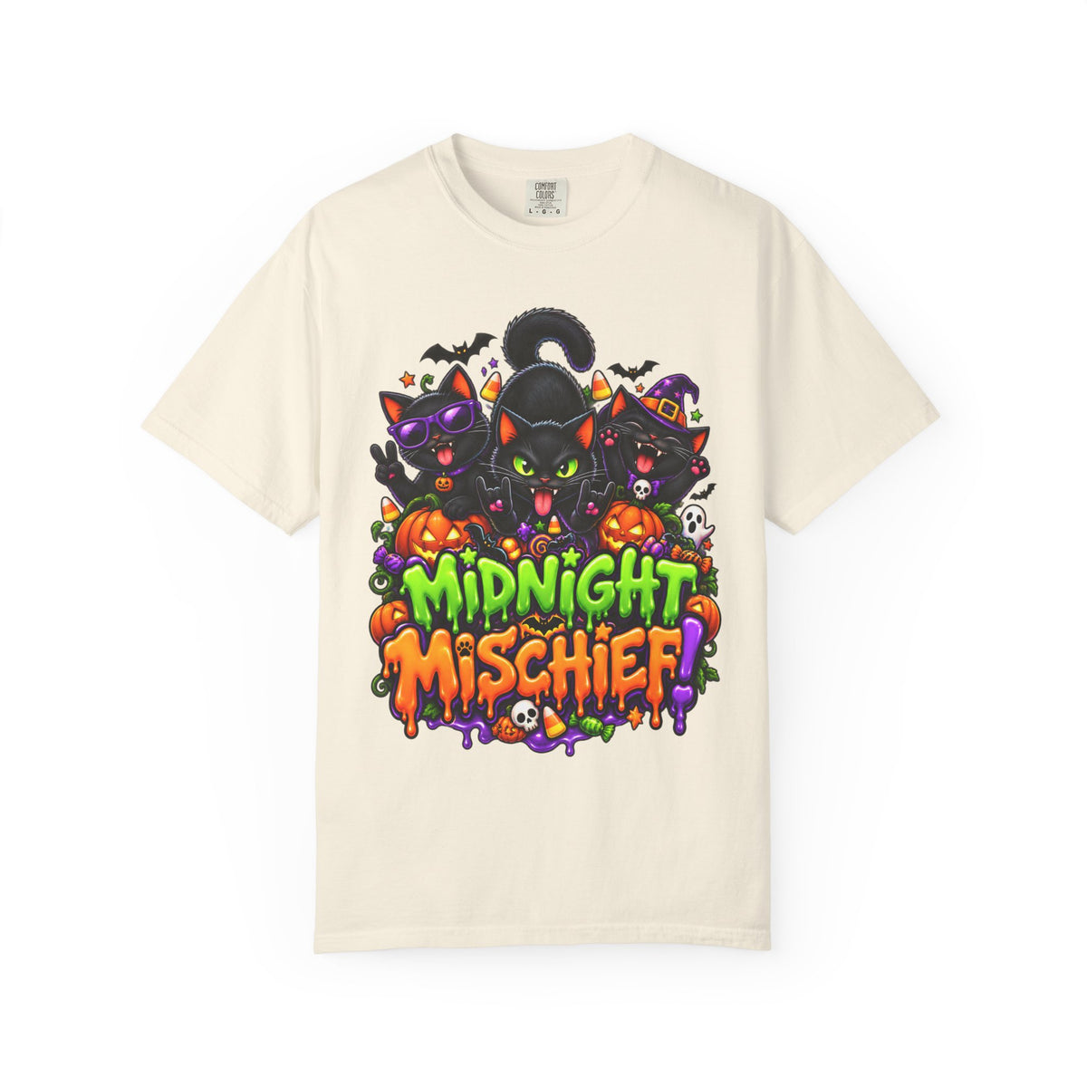 Midnight Mischief Halloween T-Shirt – Funny Black Cat Graphic Tee
