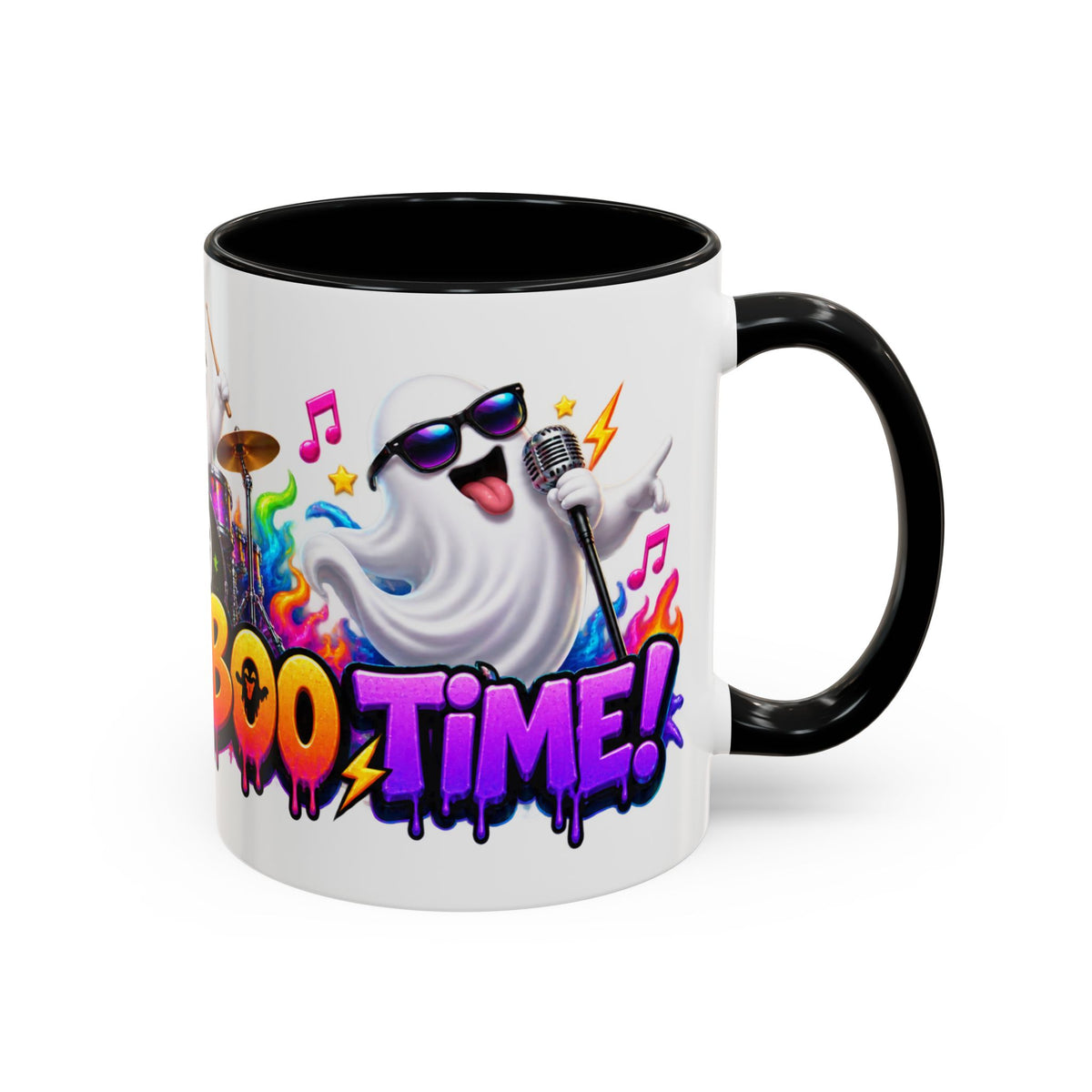 Here for a Boo Time Halloween Ghost Rock Band White Mug