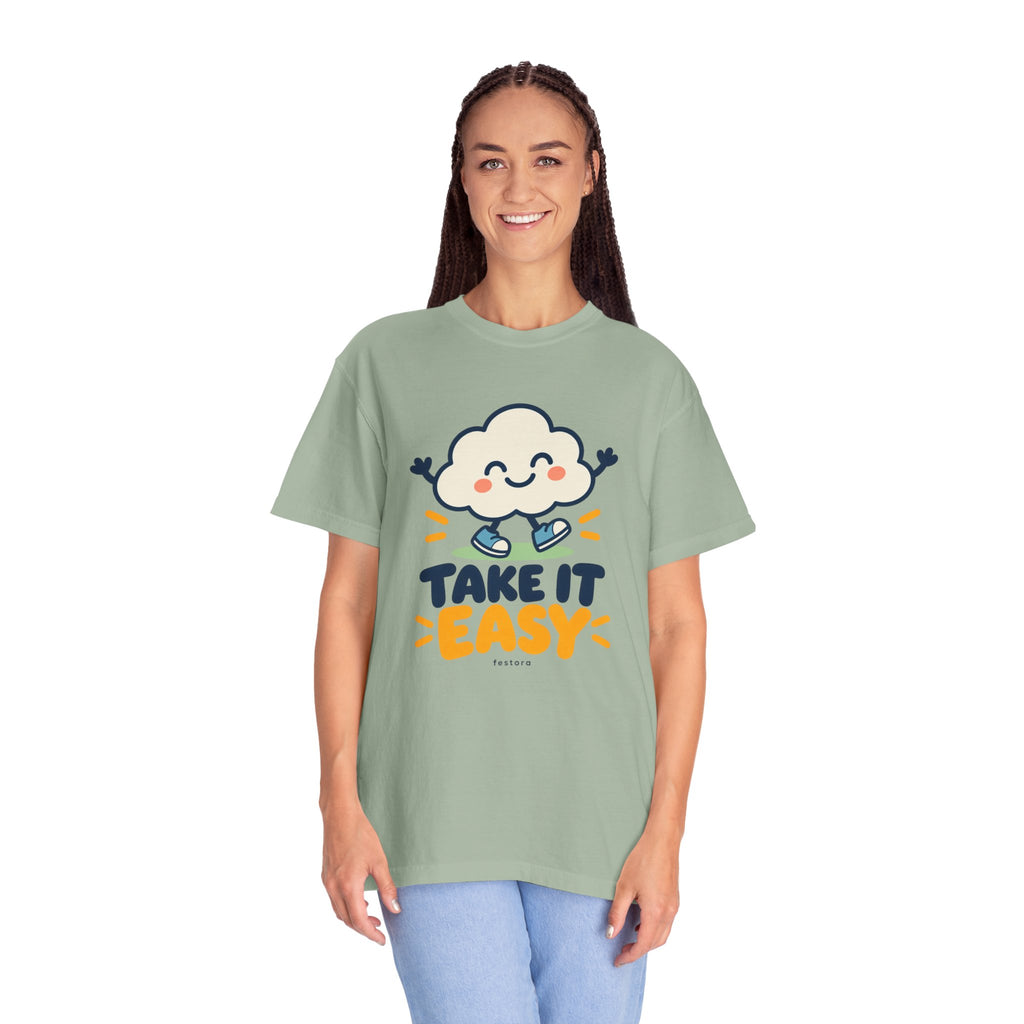 Take It Easy – Happy Cloud Graphic T-Shirt | Festora Everyday