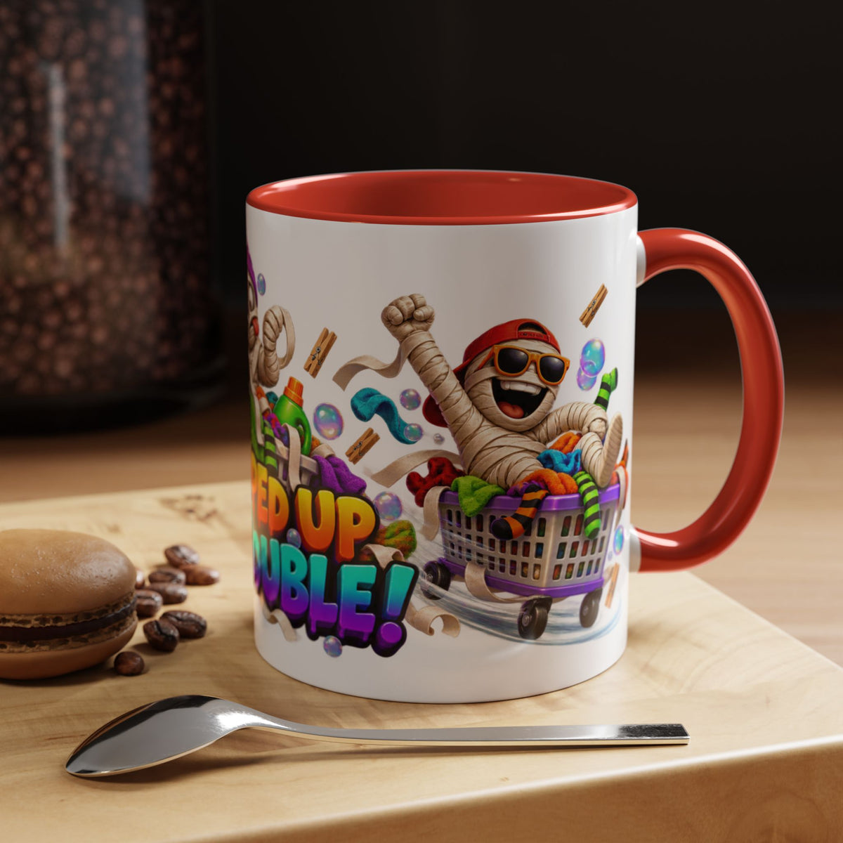 Wrapped Up in Trouble Mummy Halloween White Mug