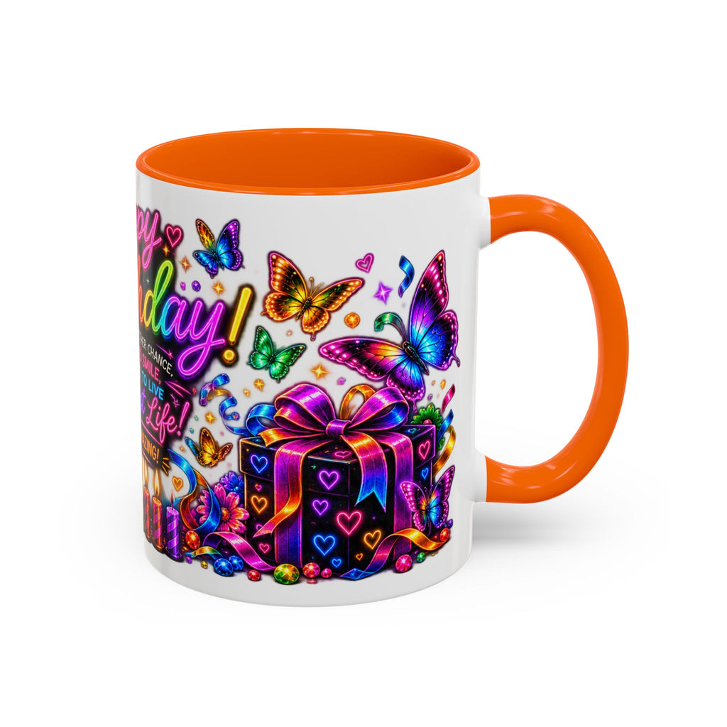 Birthday Coffee Mug – Colorful "Happy Birthday" Gift Mug with Butterflies & Candles