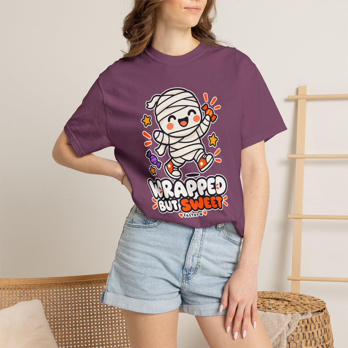 Wrapped but Sweet Halloween T-Shirt | Cute Mummy Graphic Tee