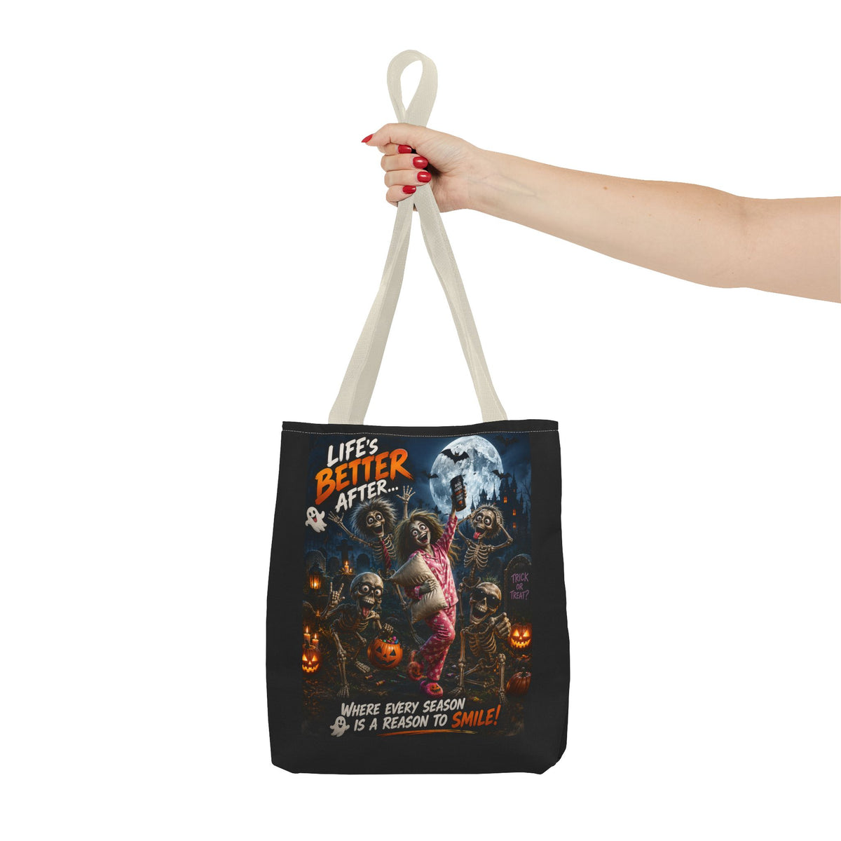 Halloween Horror Tote Bag - "Life's Better After" Trick-or-Treat Pumpkin Design