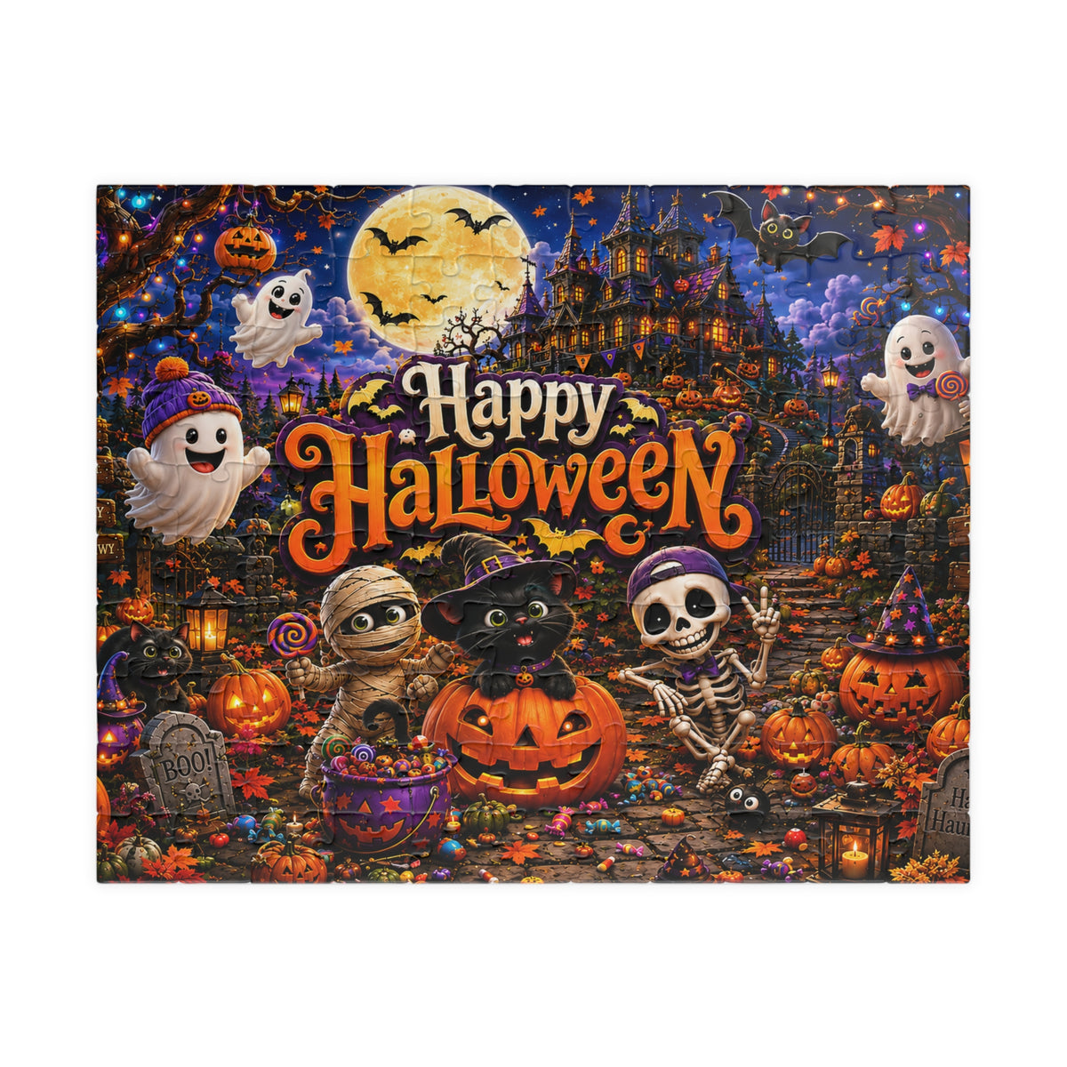 Title: Happy Halloween Puzzle – Spooky Haunted House Jigsaw Puzzle, 110 or 252 Pieces