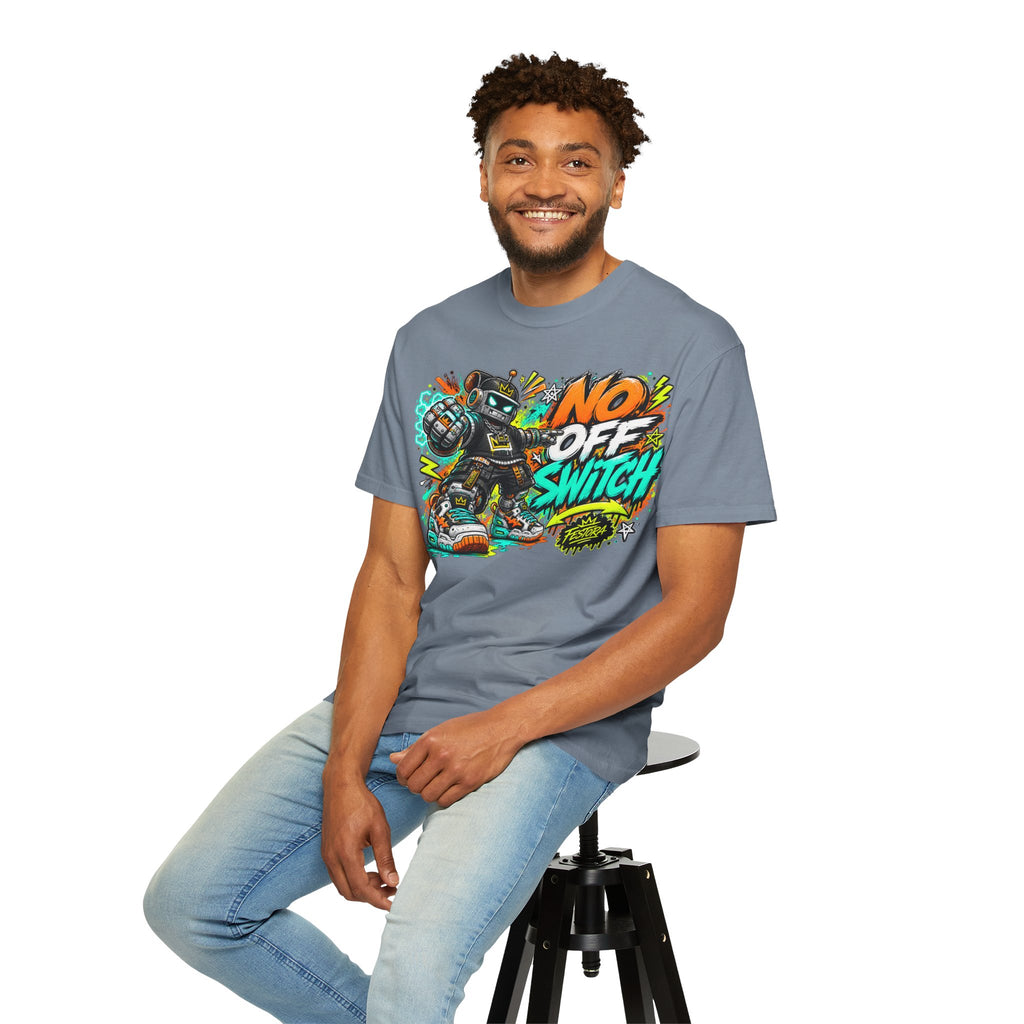 No Off Switch Robot Graphic T-Shirt — Bold Retro Streetwear Design
