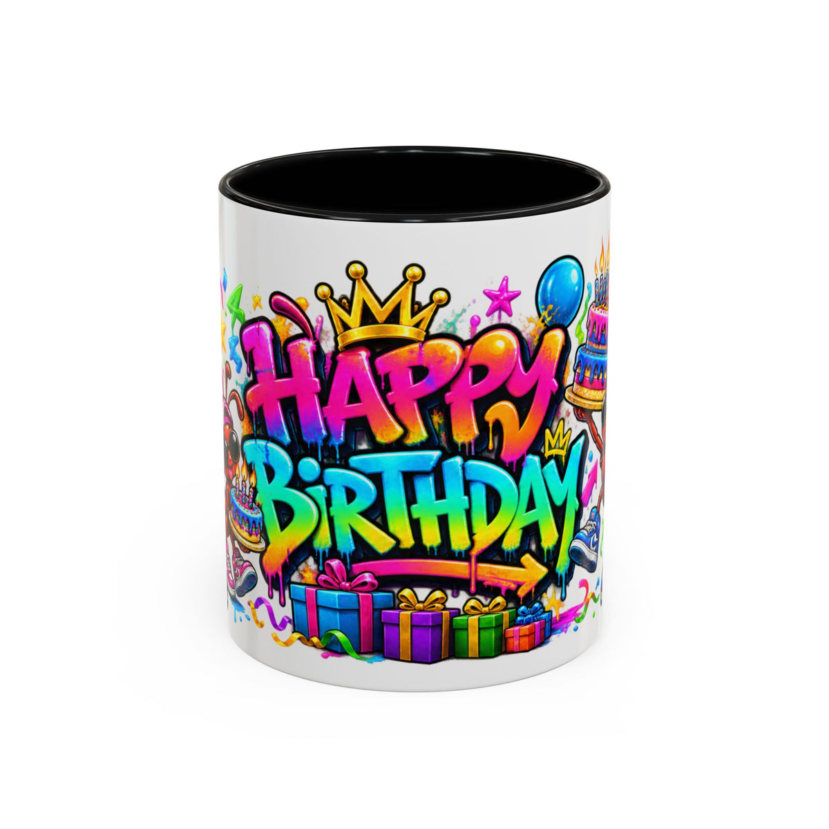Happy Birthday Accent Coffee Mug - Colorful Graffiti Party Design (11 oz)