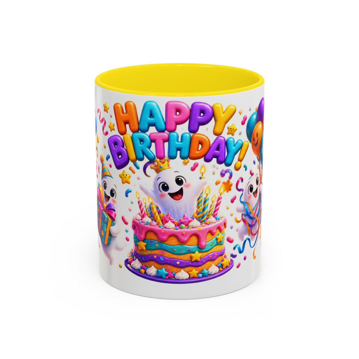 Happy Birthday Accent Coffee Mug - Colorful Celebration Mug (11oz, 15oz)