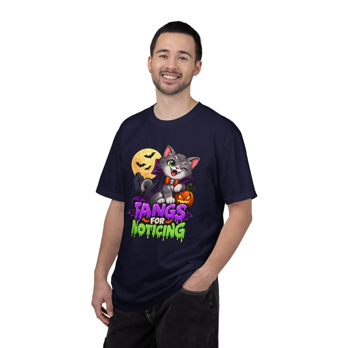 Fangs for Noticing – Cute Vampire Cat Halloween T-Shirt