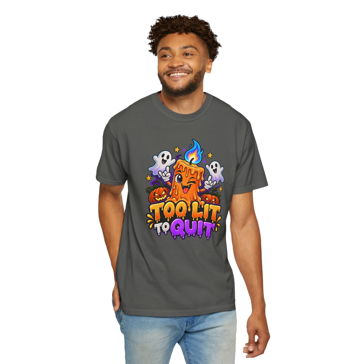 Too Lit to Quit – Funny Halloween Candle T-Shirt