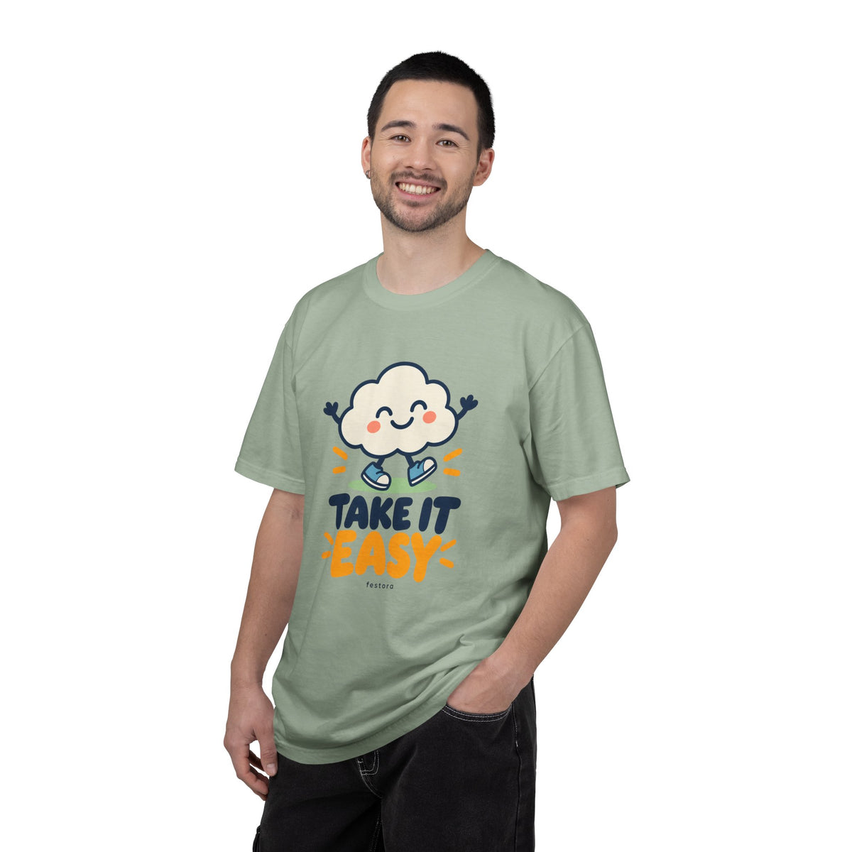 Take It Easy – Happy Cloud Graphic T-Shirt | Festora Everyday