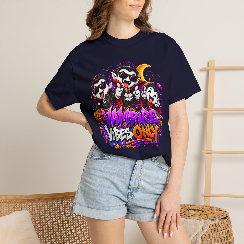 Neon Vampire Vibes Halloween Unisex Garment-Dyed T-Shirt Featuring a Cool Festora Vampire Crew