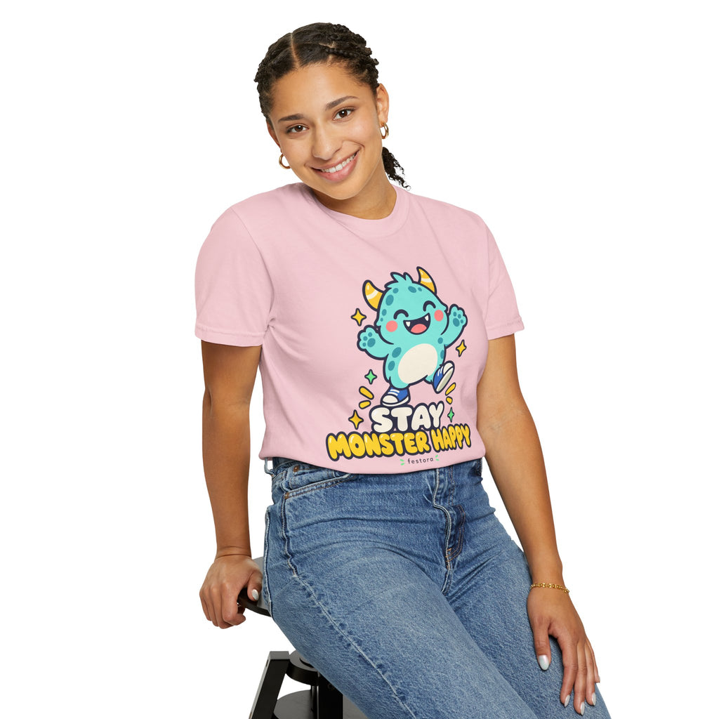 Stay Monster Happy – Cute Monster Graphic T-Shirt