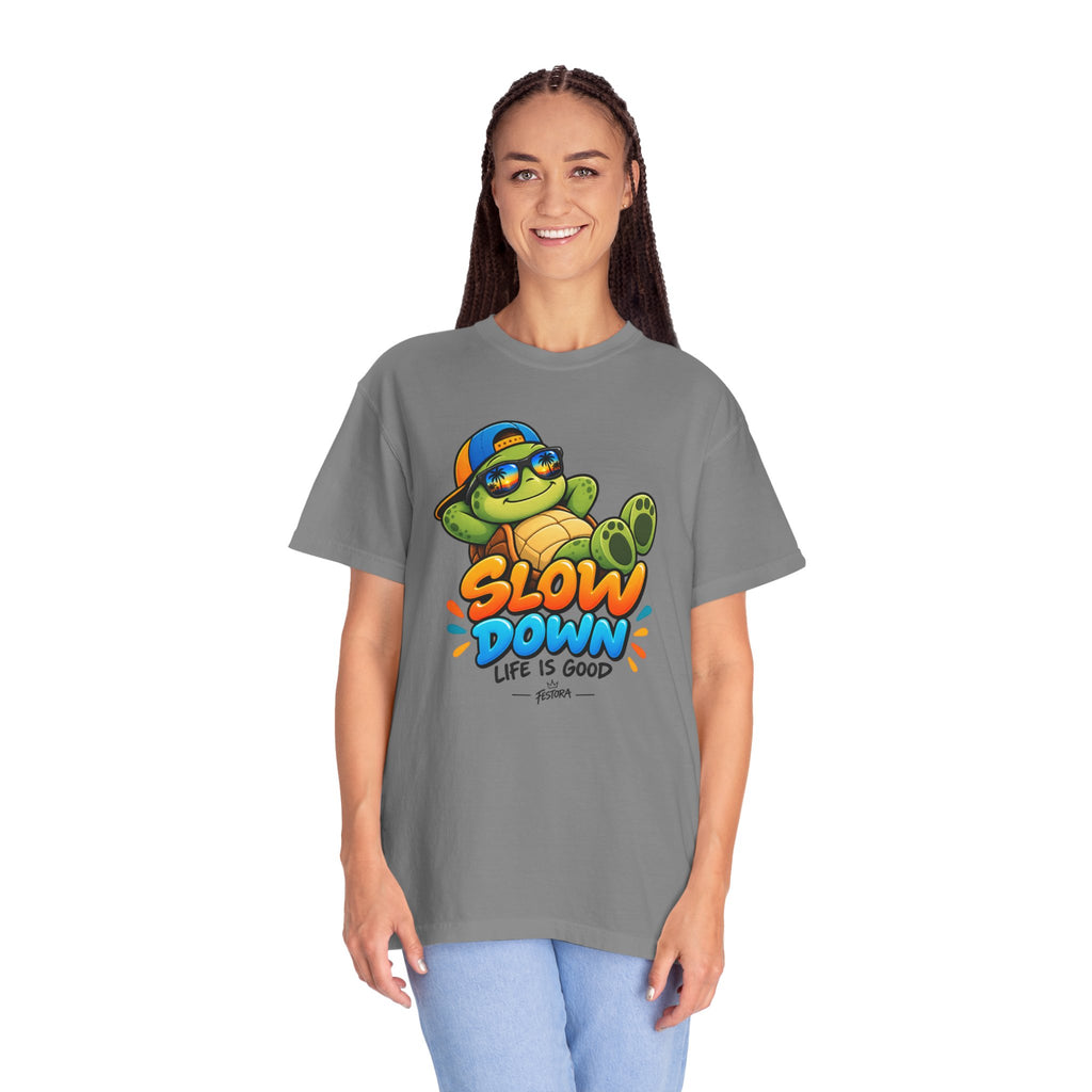Slow Down, Life Is Good – Turtle Graphic T-Shirt | Festora Everyday