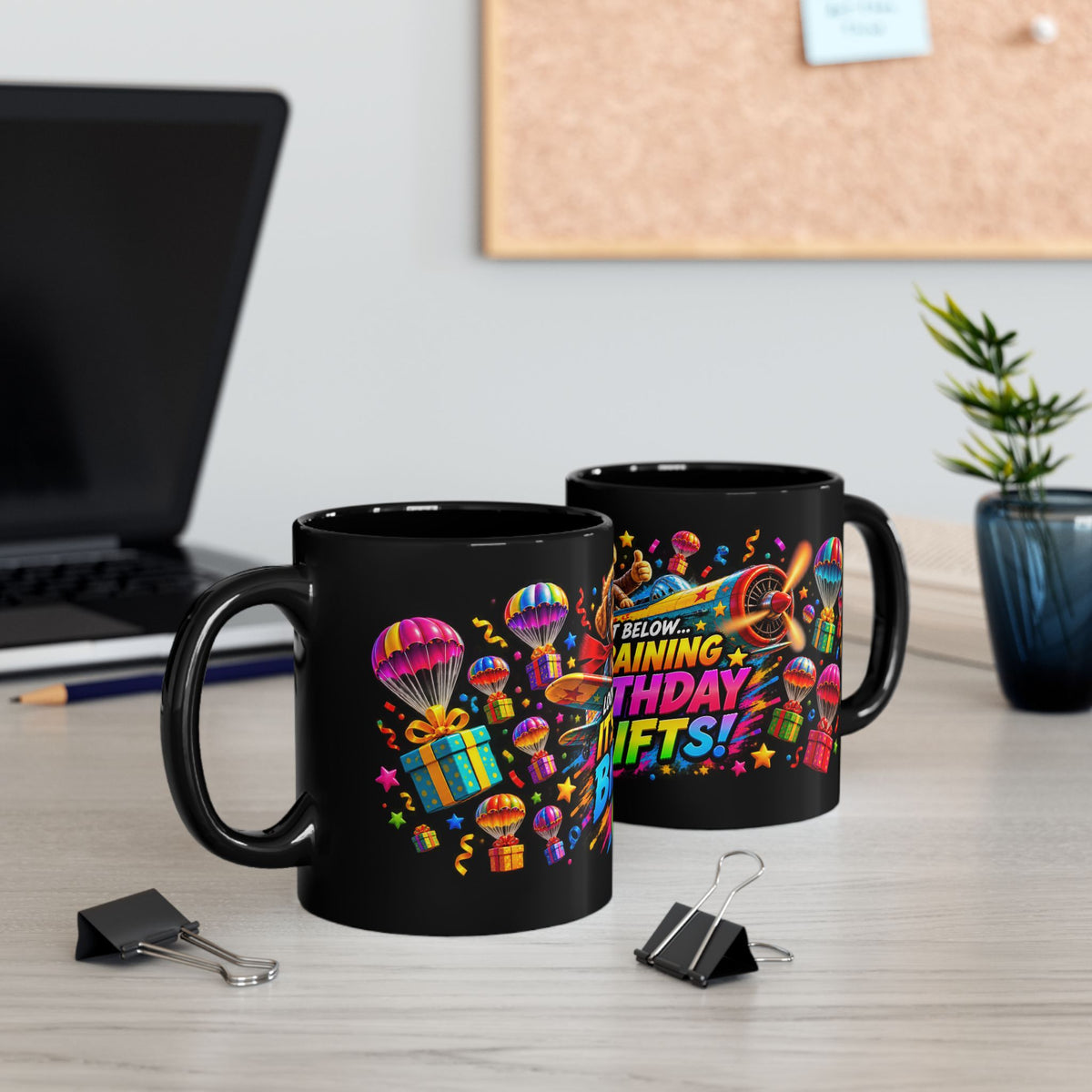 Birthday Gifts Mug — Colorful 'It's Raining Birthday Gifts!' Celebration Coffee Cup