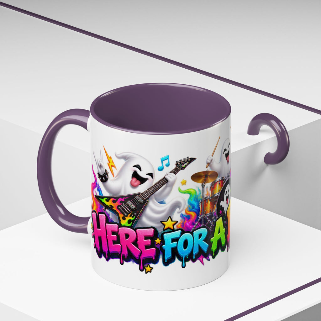 Here for a Boo Time Halloween Ghost Rock Band White Mug