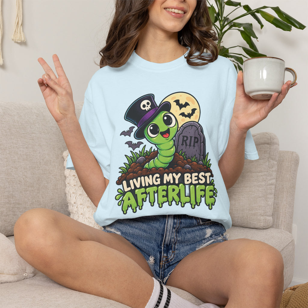Living My Best Afterlife – Cute Halloween Graveyard Worm T-Shirt