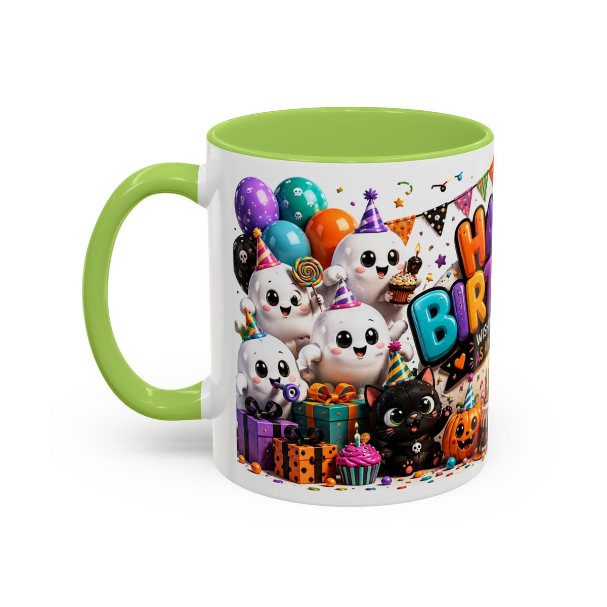 Happy Birthday Accent Coffee Mug — Colorful 3D Birthday Party Design (11/15oz)