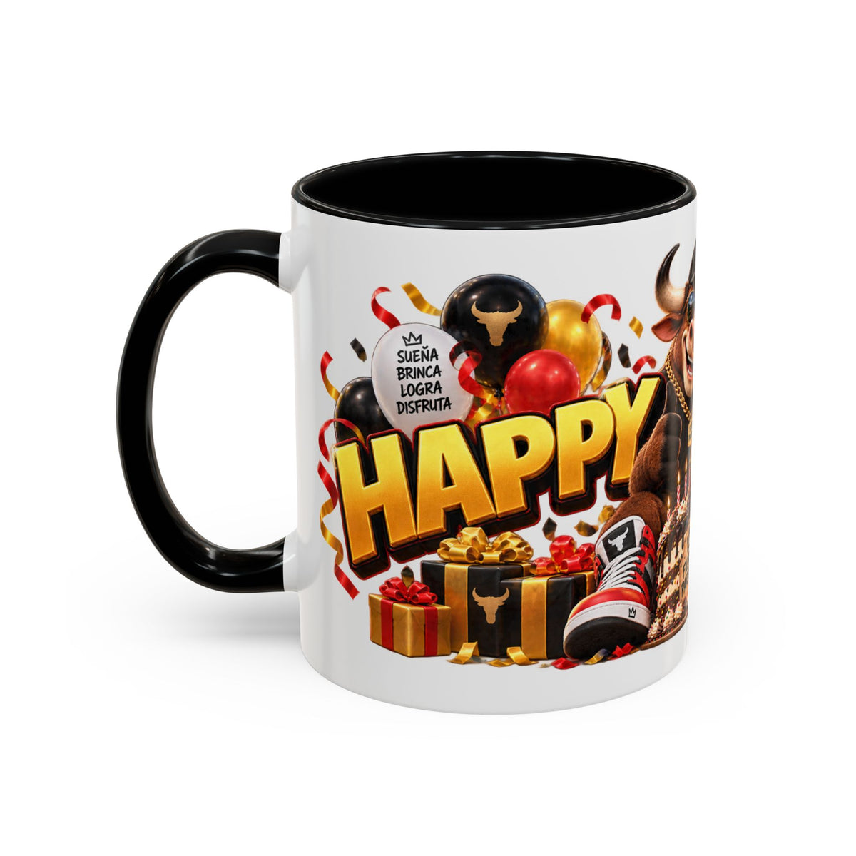 Happy Birthday Bull Mug – Colorful 3D Birthday Gift – White Coffee Mug