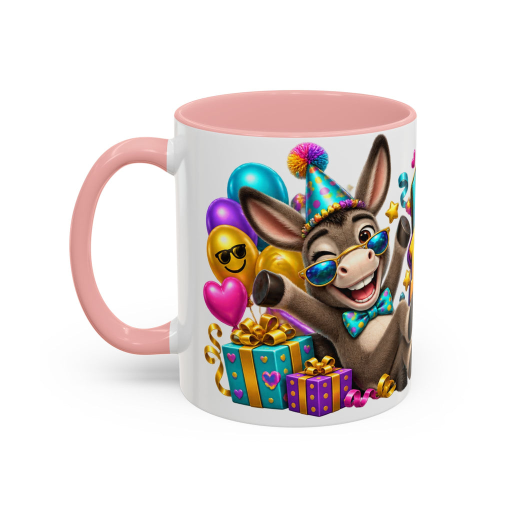 Kickin’ It Birthday Style Donkey White Mug – Funny Happy Birthday Party Cup, Cute Colorful Gift