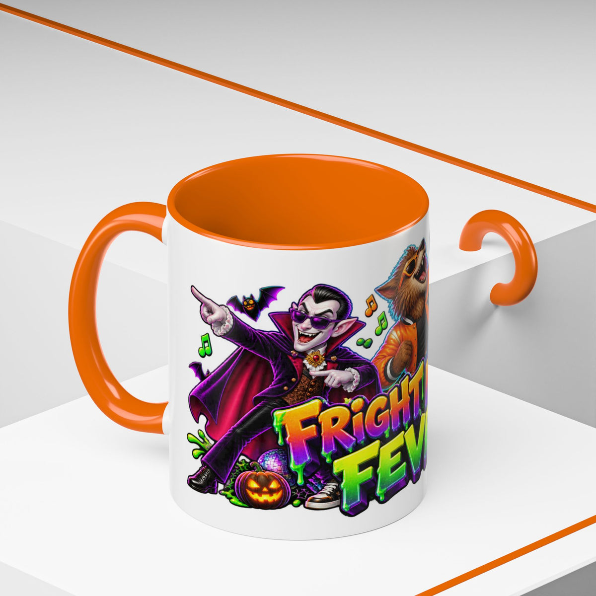 Fright Night Fever Dancing Monsters Halloween White Mug