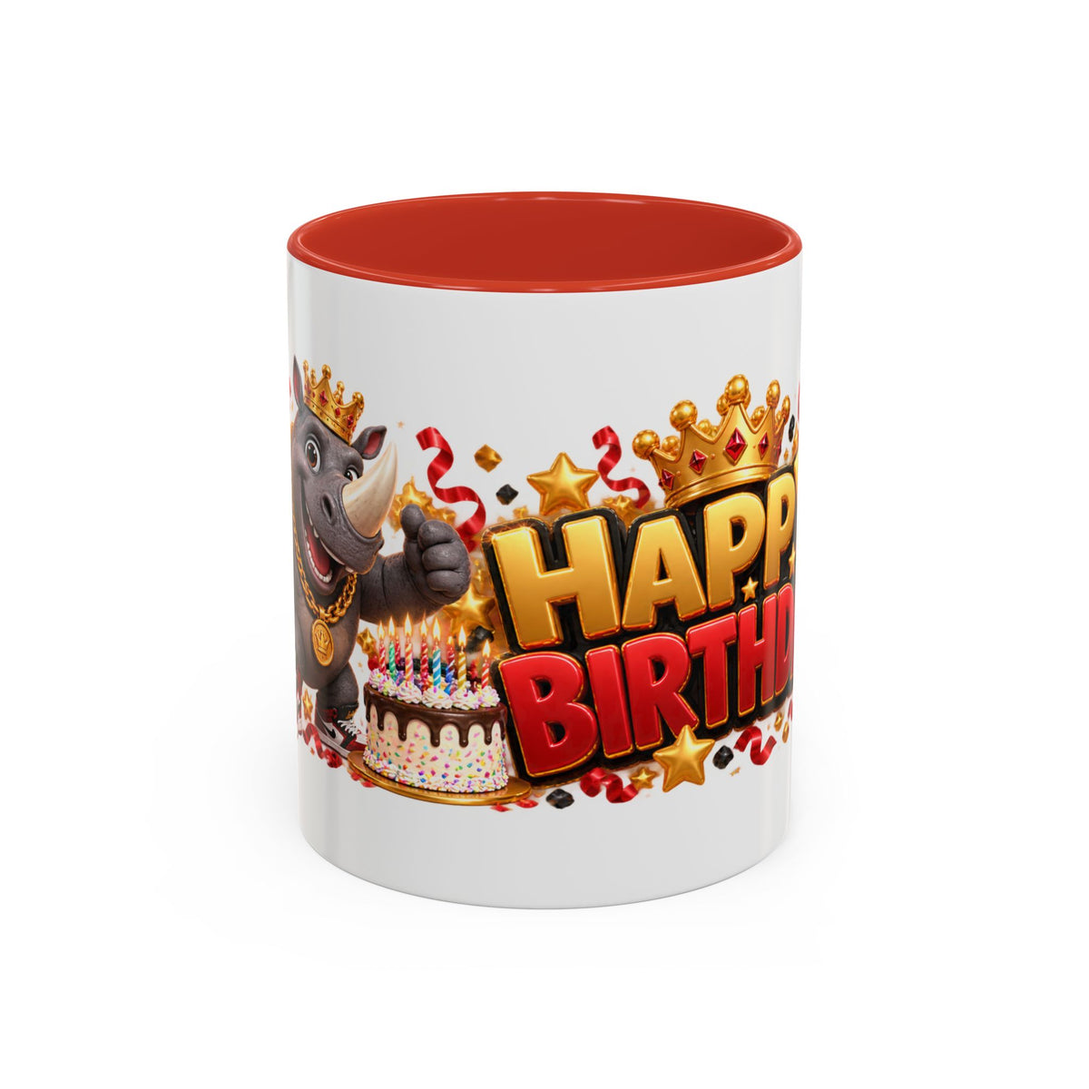 Happy Birthday Rhino Mug – Colorful 3D Birthday Gift – White Coffee Mug