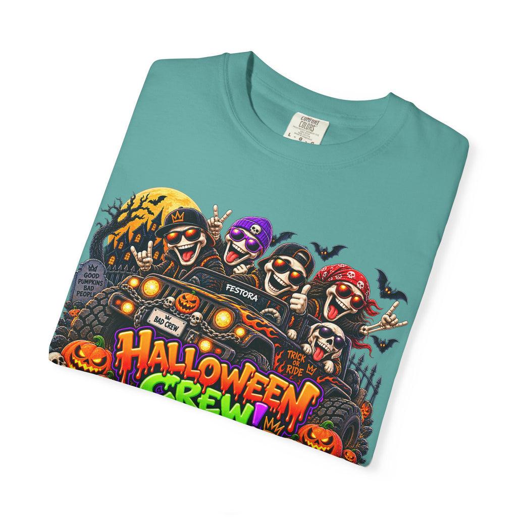 Halloween Crew T-Shirt – Skeleton Jeep Spooky Graphic Tee