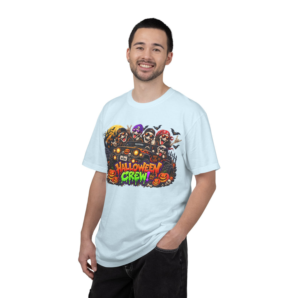 Halloween Crew T-Shirt – Skeleton Jeep Spooky Graphic Tee