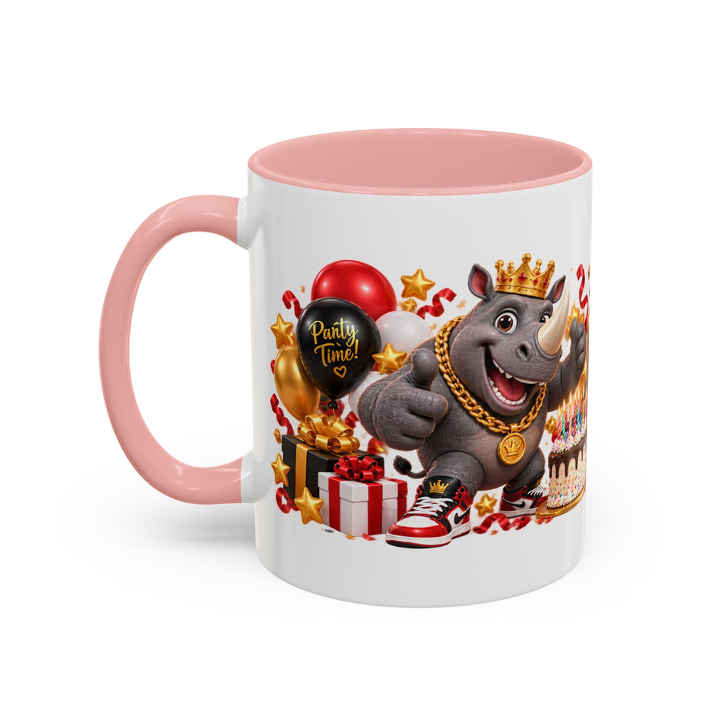 Happy Birthday Rhino Mug – Colorful 3D Birthday Gift – White Coffee Mug