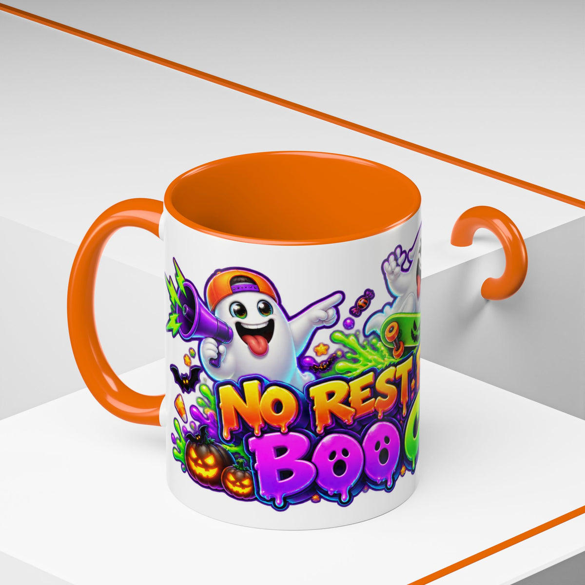 No Rest for the Boo Crew Crazy Ghosts Halloween White Mug