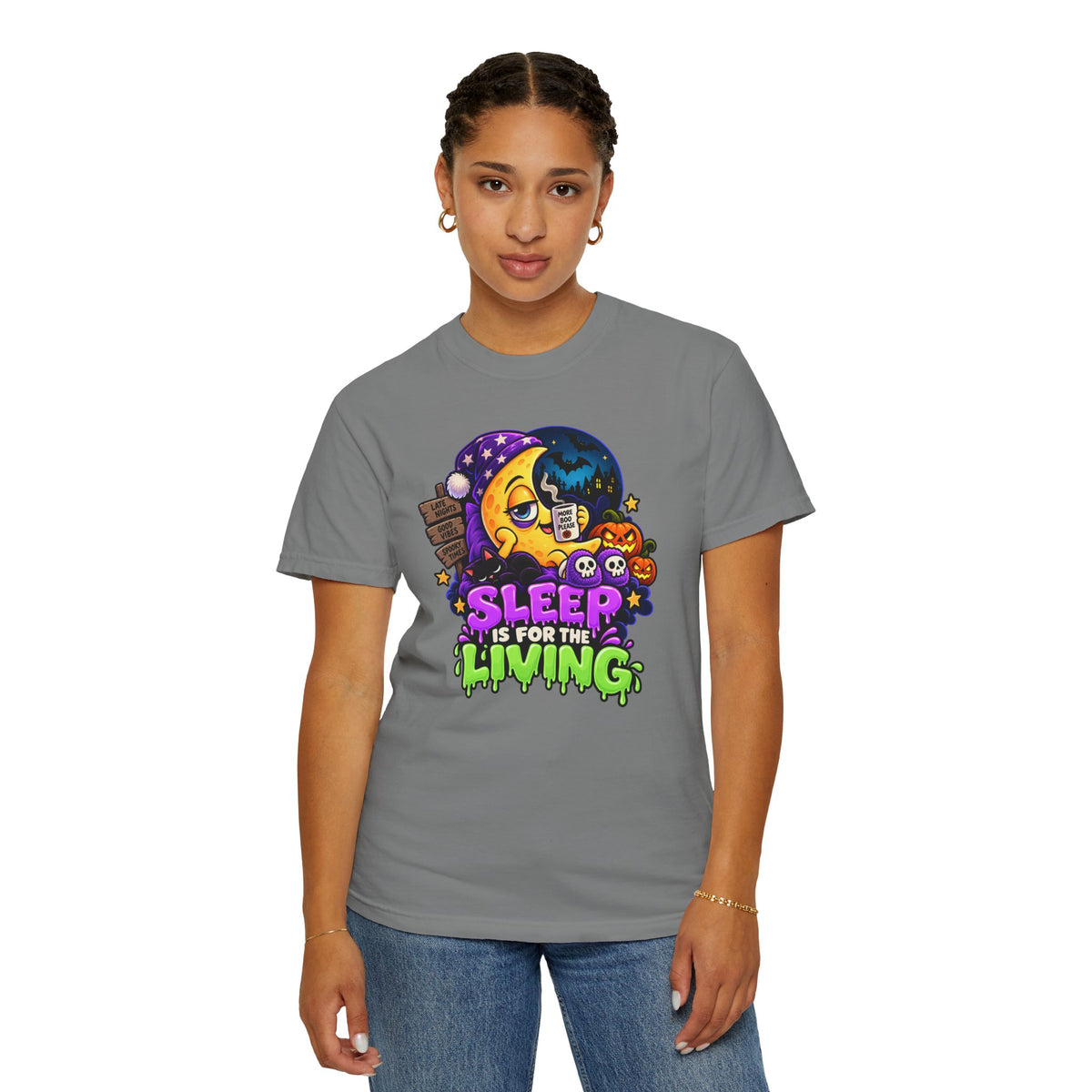 Sleep Is for the Living – Funny Halloween Moon T-Shirt
