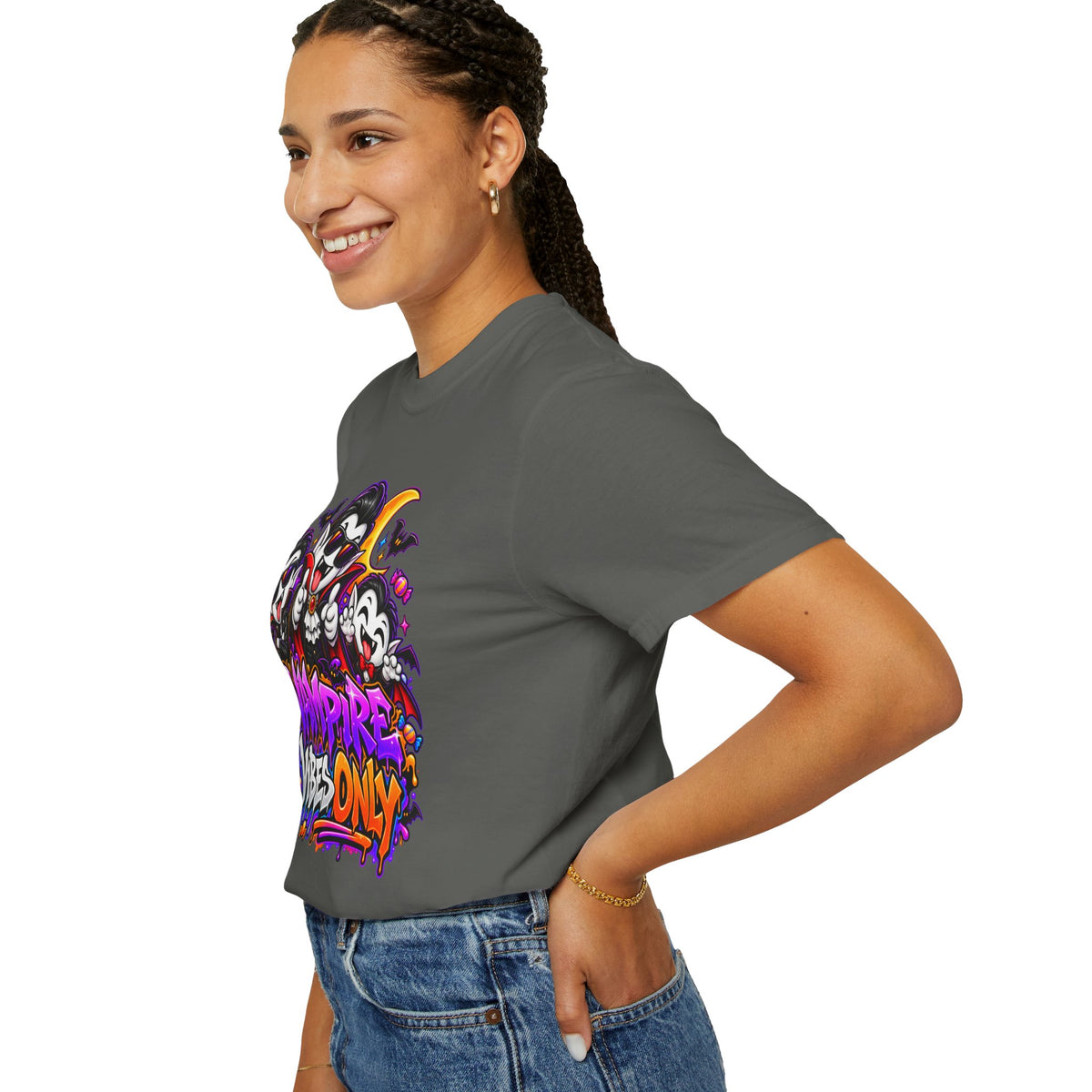 Neon Vampire Vibes Halloween Unisex Garment-Dyed T-Shirt Featuring a Cool Festora Vampire Crew