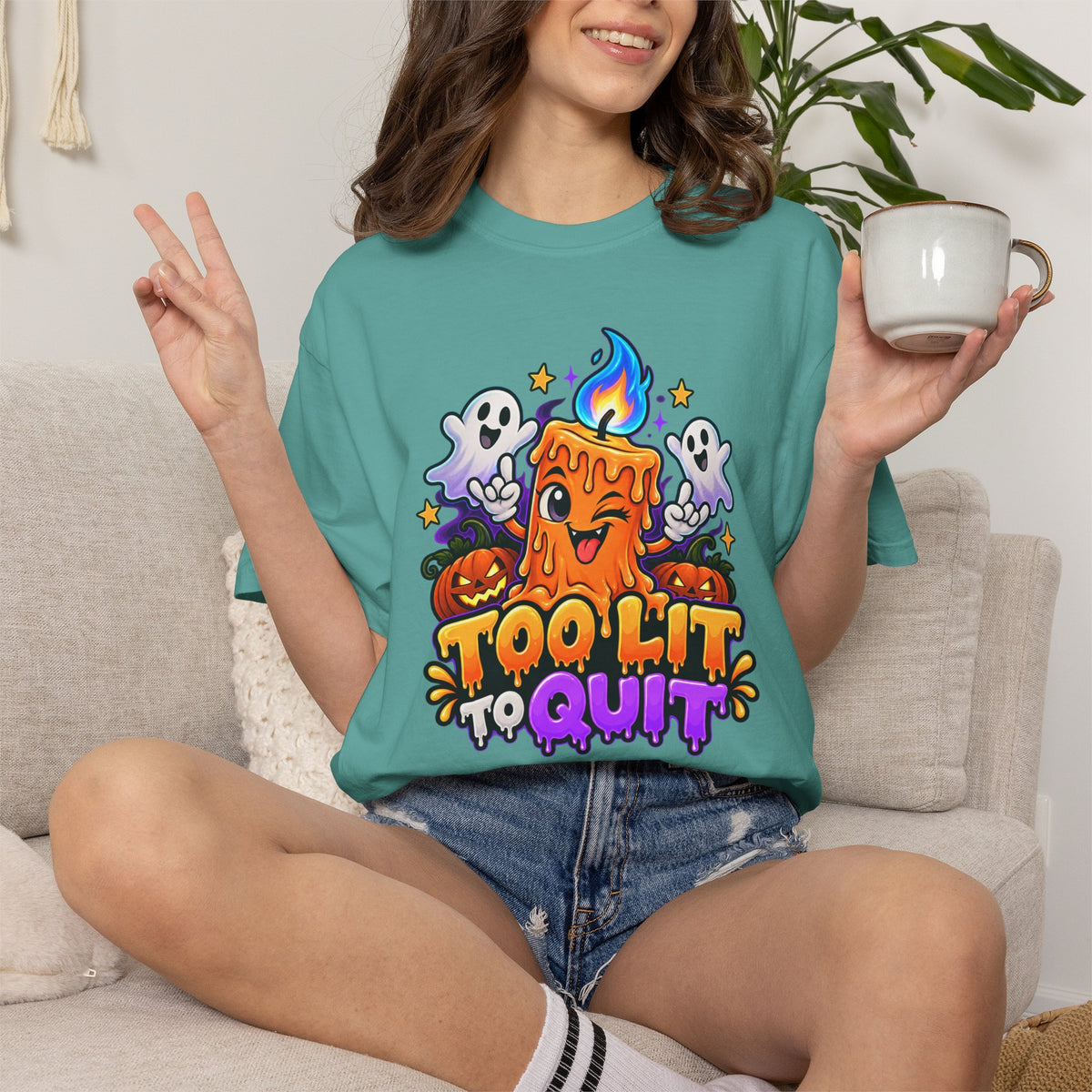 Too Lit to Quit – Funny Halloween Candle T-Shirt