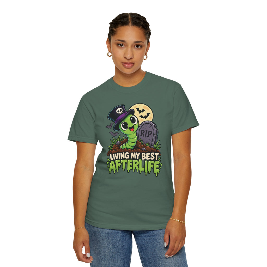 Living My Best Afterlife – Cute Halloween Graveyard Worm T-Shirt