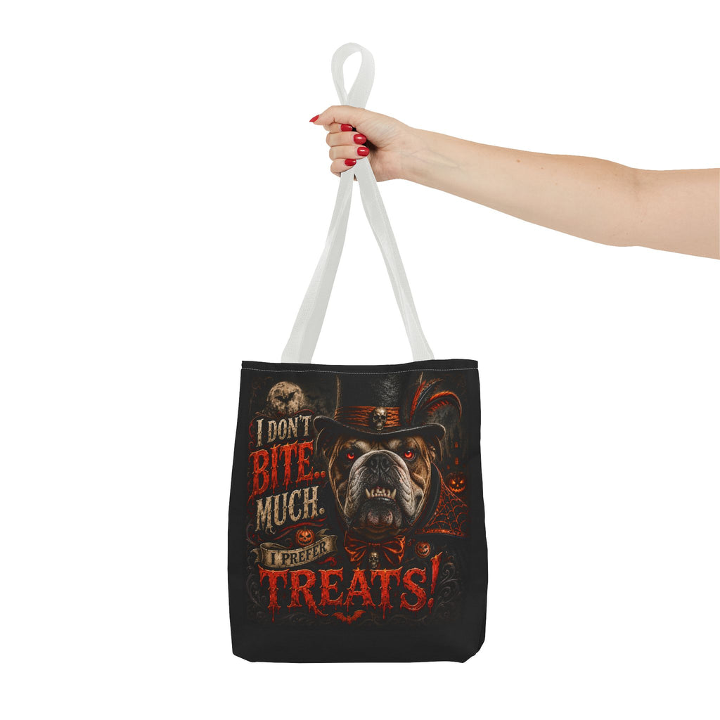 Halloween Bulldog Tote Bag - "I Don't Bite Much, I Prefer Treats!" Candy Bag