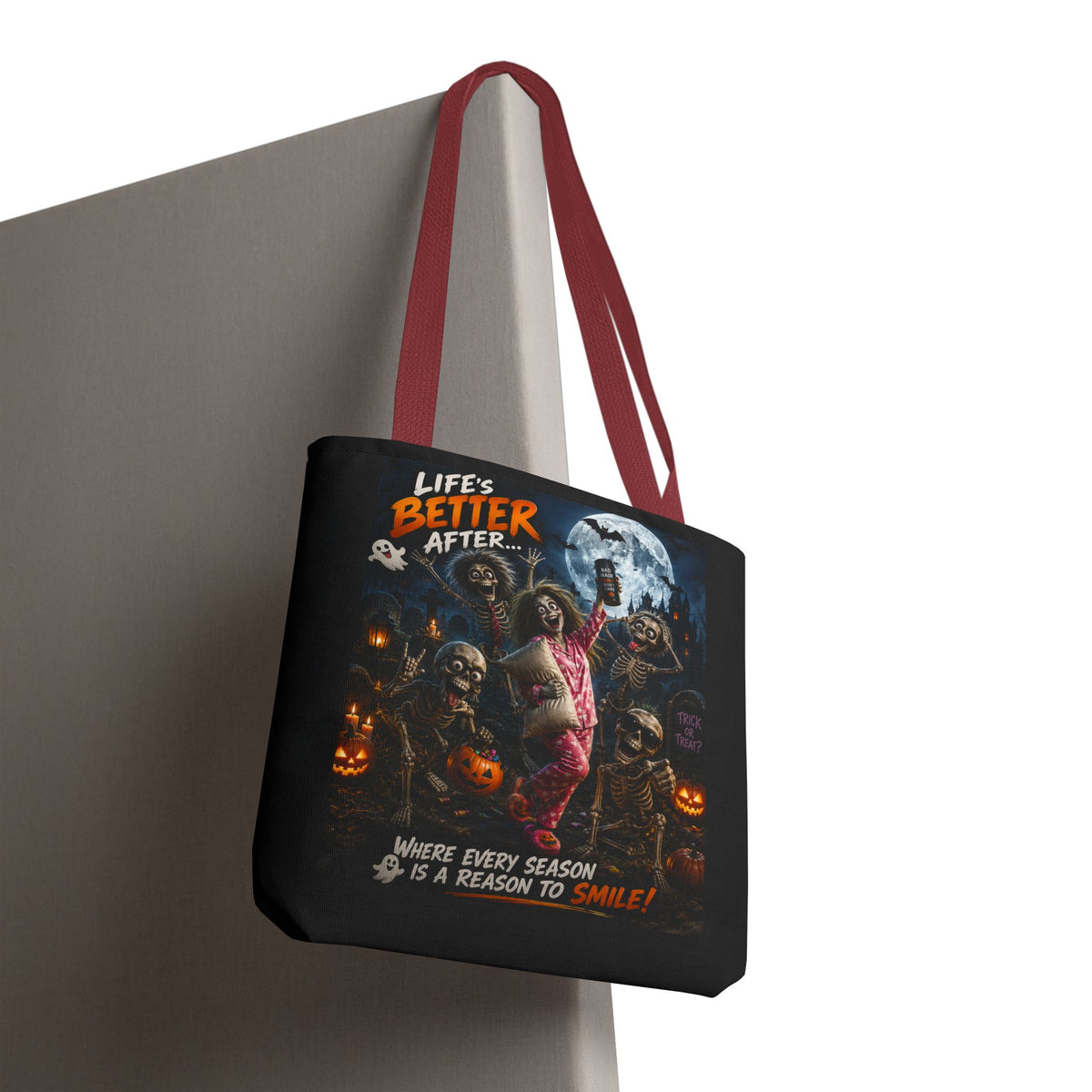 Halloween Horror Tote Bag - "Life's Better After" Trick-or-Treat Pumpkin Design
