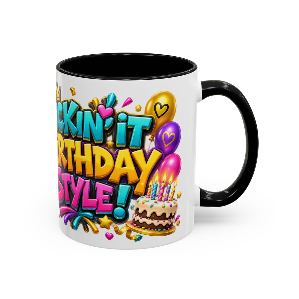 Kickin’ It Birthday Style Donkey White Mug – Funny Happy Birthday Party Cup, Cute Colorful Gift