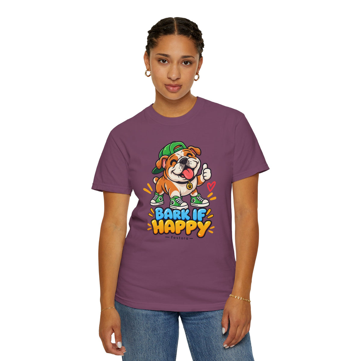 Bark If Happy – Cute Bulldog Graphic T-Shirt