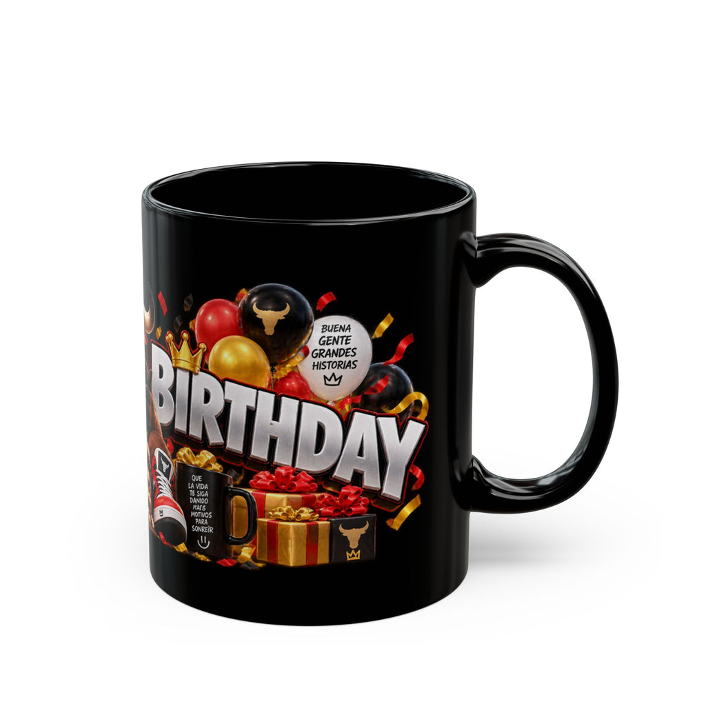 Happy Birthday Bull Mug – Bold 3D Birthday Design – Black Coffee Mug