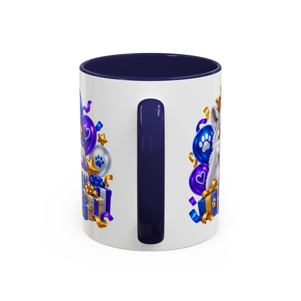 White Wolf Happy Birthday Mug – Blue Purple & Gold Birthday Gift – FestoraShop White Coffee Mug