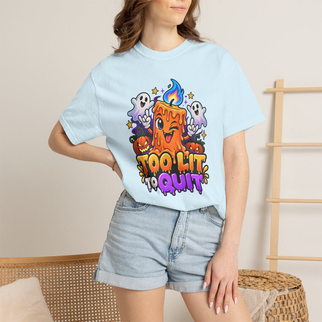 Too Lit to Quit – Funny Halloween Candle T-Shirt