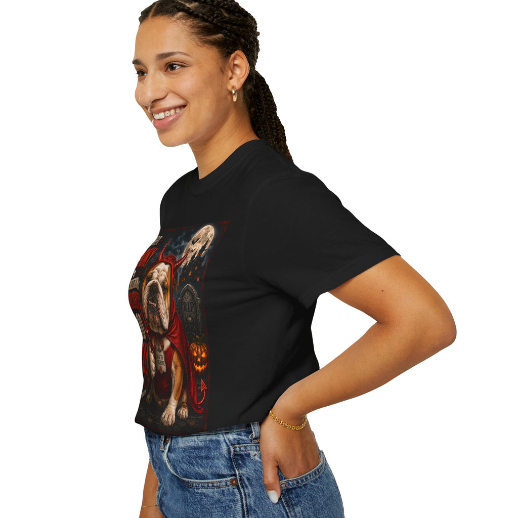 Halloween Bulldog T-Shirt — "I'm Not Spooky, I'm Just Devilishly Good Boy"