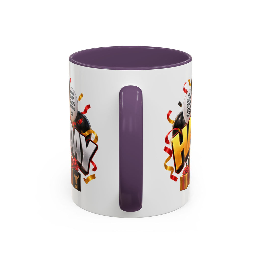 Happy Birthday Bull Mug – Colorful 3D Birthday Gift – White Coffee Mug