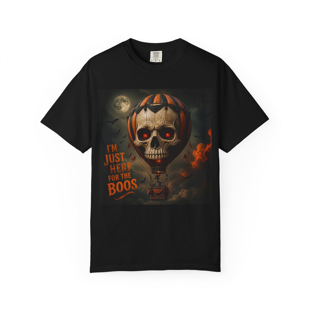 Halloween 'I'm Just Here for the Boos' Skull Hot Air Balloon T-Shirt